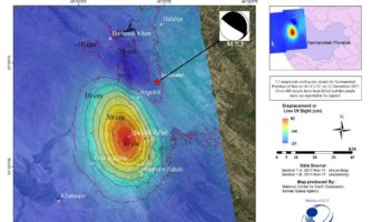 تازه ترین تصاویر سازمان فضایی ایران از منطقه زلزله زده/ نقشه ماهواره ای جابه جایی پوسته زمین در ایران و عراق